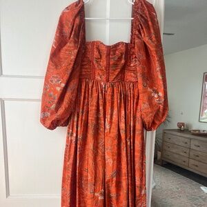 Ulla Johnson Leilani Graphic Print square neck midi dress NWOT